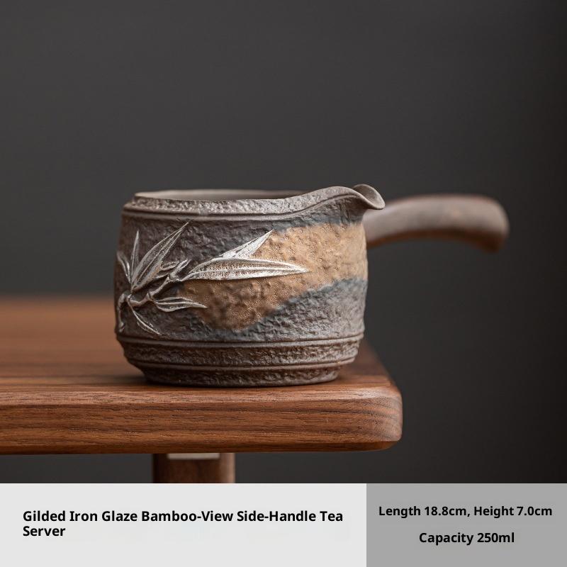 

Zen Style Coarse Pottery Bamboo Viewing Gong Dao Cup Tea Ceremony Anti-scald Side Handle Tea Divider Even Cup Tea Sea