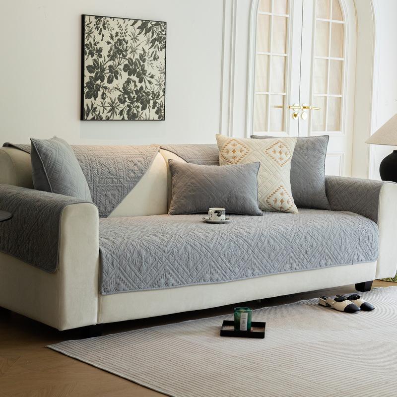 EIFLOY-Quilted Cotton Couch Cover, Plain Embroidery, Non Slip, Living Room Loveseat, Sofa Slipcover for All-season, 3, 4 Seater