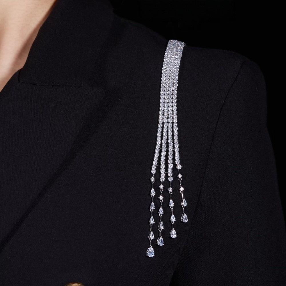 Vintage Long Tassel Brooch Light Luxury Shoulder Flash  Suit Accessories