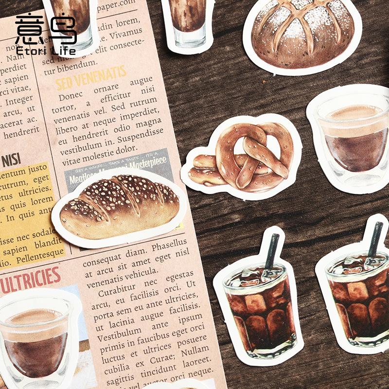 46Pcs Stickers Vintage Style Classic Coffee Lovers Creative Materials Decorative Self-Adhesive Stickers Painting Diy Stickers