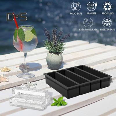 Silicone Ice Stick Tray 4 Cavities Food Grade Easy Release BPA Free Summer Refrigerator Long Ice Strip Butter Maker Press Mold Kitchen Supplies