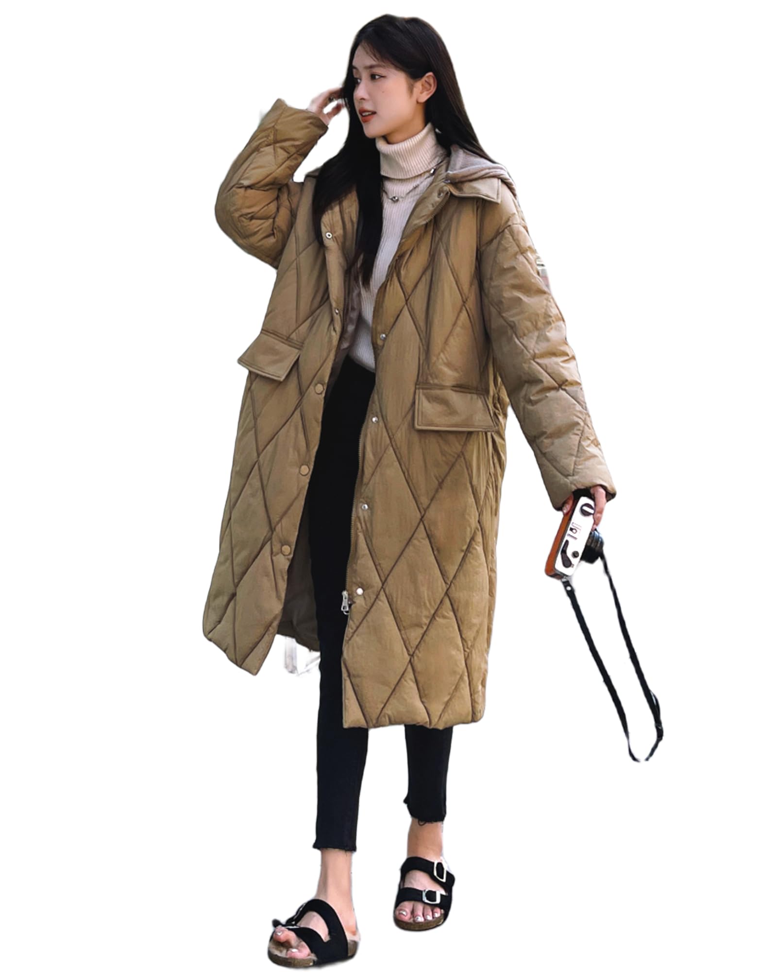 

inotenka Пуховик Удлиненный Толстый Пуховик Плюс с Отстегивающимся Элегантным Зимним Размером Женская Ультралегкая Куртка, Пальто, Осень/Зима, Размеры,