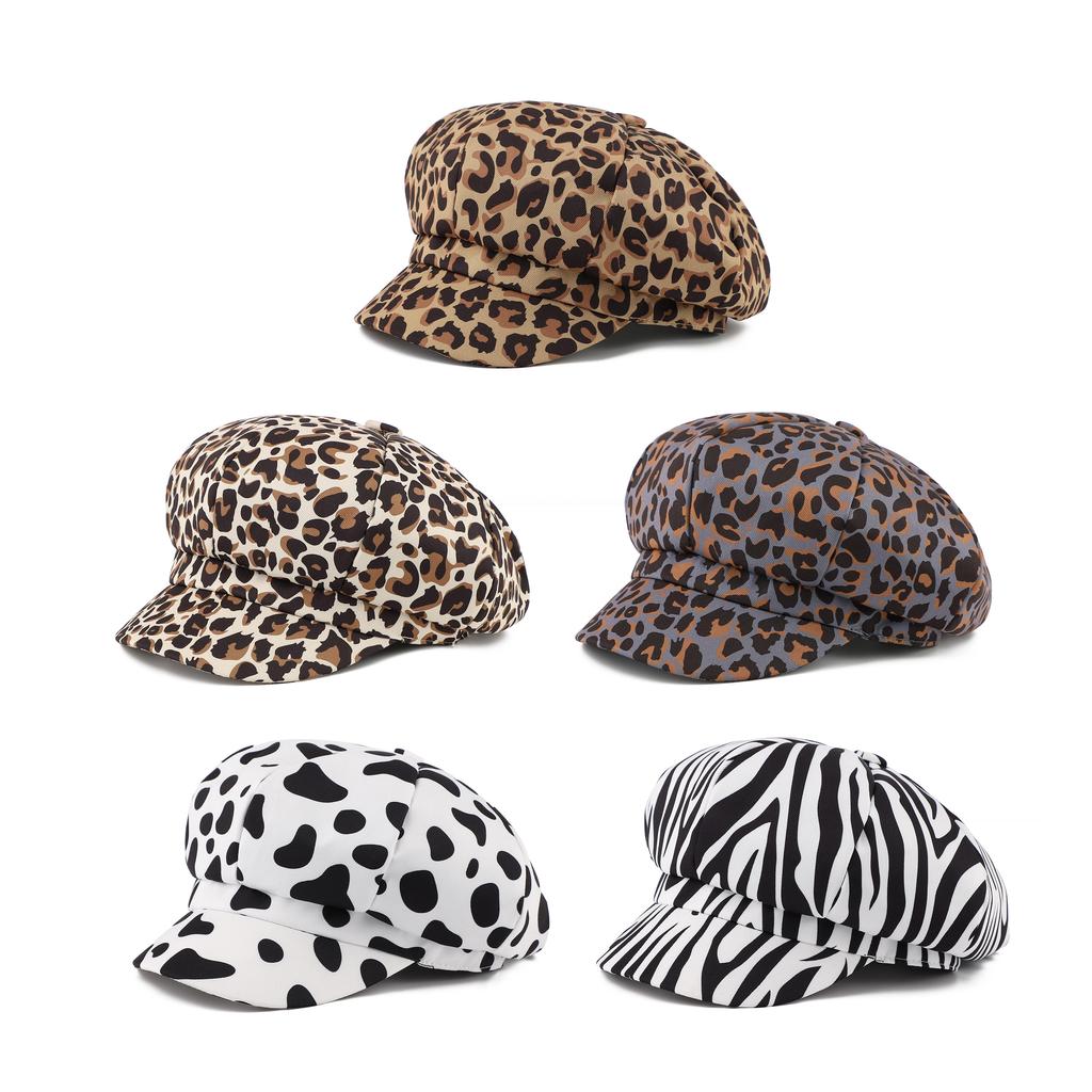 Newsboy Caps Women Leopard Zebra Print Beret Hat Spring Summer Vintage Ladies Cosplay Fashion Retro Hip Hop Casual Painter Cap