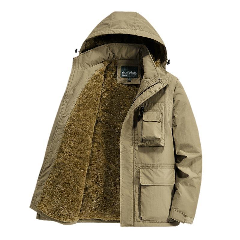 Winter Velvet Thickened Multi-pocket Cotton-padded Jacket Casual Detachable Sleeve Tooling Cotton-padded Jacket