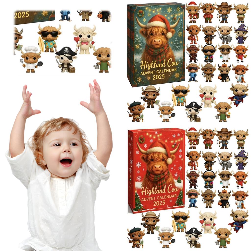 Vánoční adventní kalendář 2025 24 ks 3D Skotská kráva Vánoční odpočítávání Vánoční strom Skotská kráva Přívěsky Ozdoba