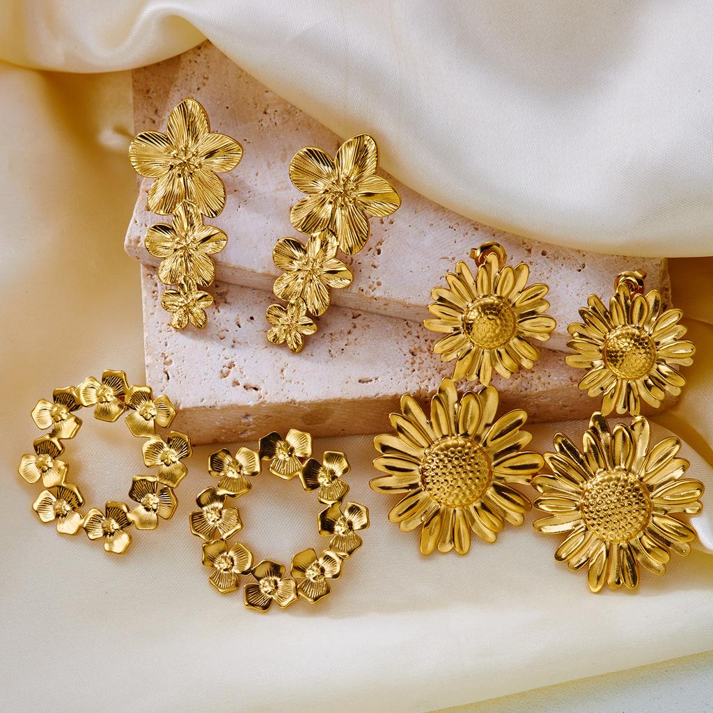Vintage Stainless Steel Metal Flower Sunflower Stud Earrings for Women Gold Color Delicate Garland Earrings Y2K Jewelry Gifts