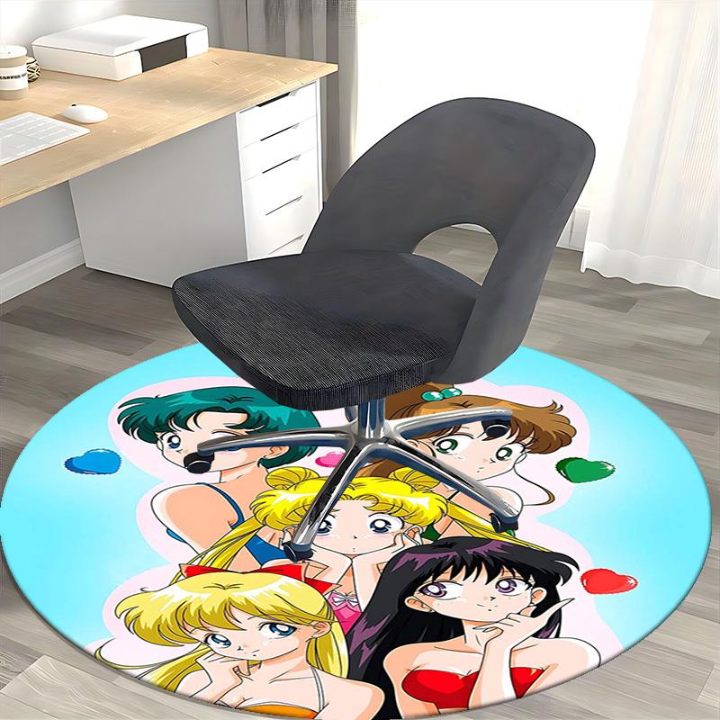 1pc Anime Sailor Moon Round Carpet  Office Chair Mat, NonSlip Rug for Home Decor, Seasonal Gift, Suitable for Office, Living Room