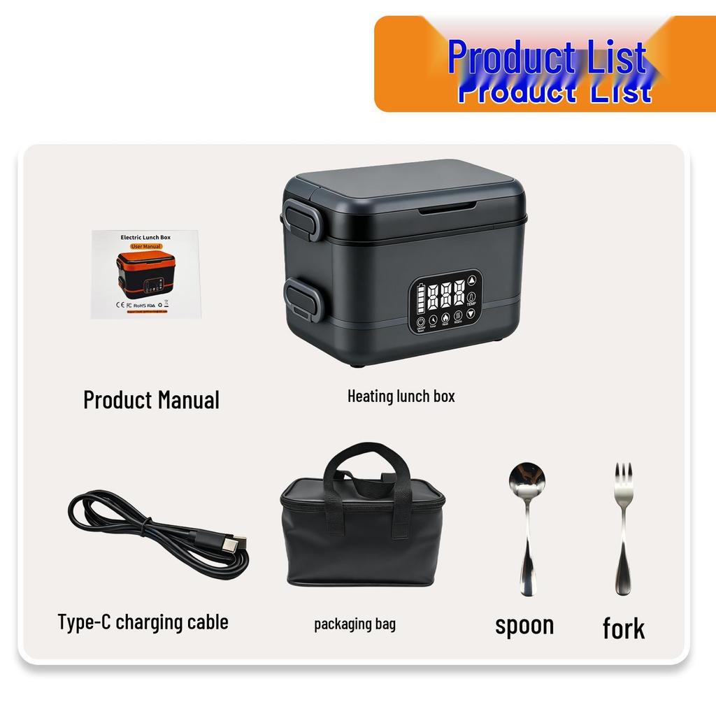 Smart Rechargeable Electric Heated Lunch Box - Large Capacity, Insulated, with Timer for Outdoor Camping & Office
