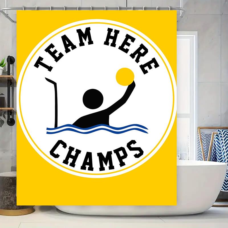 

Champions Team Bath Mat Shower Curtain Set: Yellow and White Design featuring Swimming Player Perfect for Home Decor 90x180cm