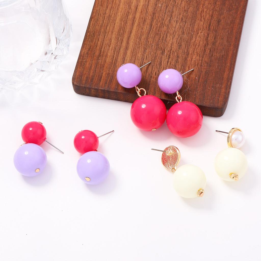 Fashion Trend Macaron Contrast Color Bead Earrings Simple Personality Age Reduction Daily Commuter Party Versatile Woman