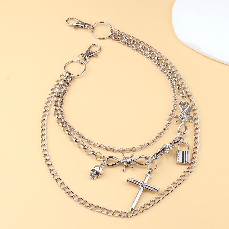 Unisex Punk Hip-Hop Multi-Layer Padlock Waist Chain