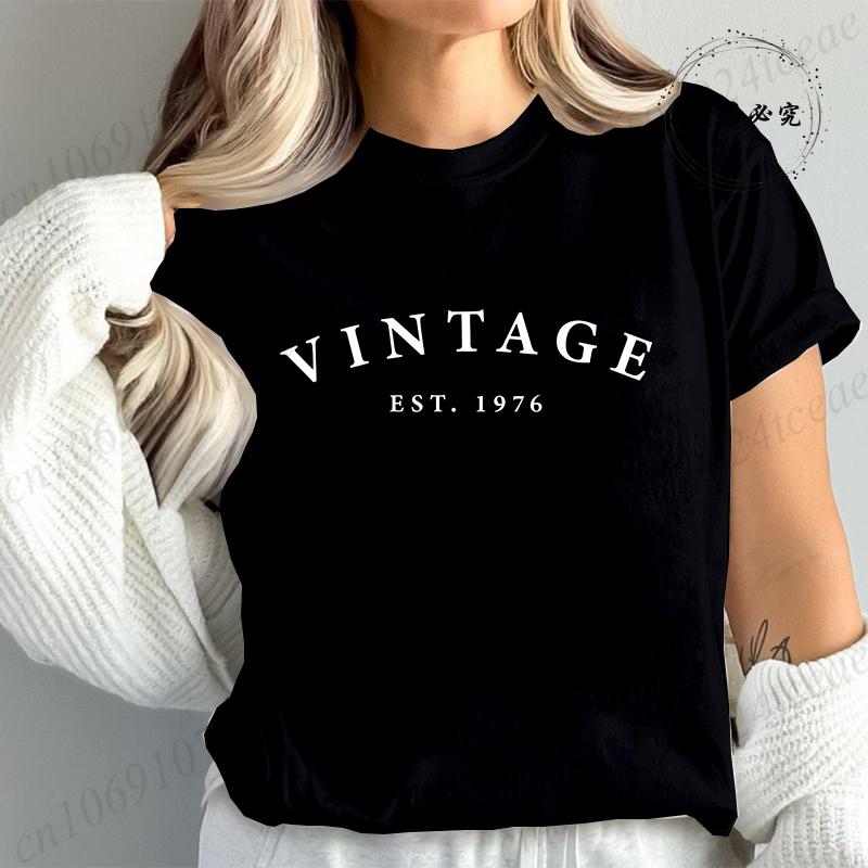 Limitowana Edycja 1976 Moda Damska Koszulka Damska Koszulki Casualowe z Krótkim Rękawem Vintage Est 1976 Koszulka z Grafiką na Urodziny Ubrania