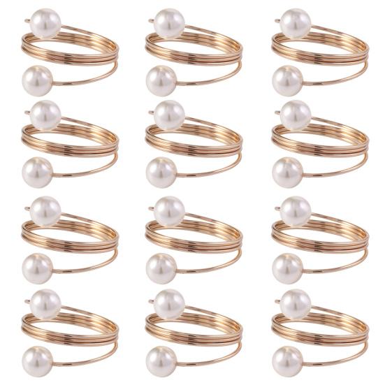 12/20Pcs Faux Pearl Napkin Ring Set Napkin Ring Buckles Metal Spring Napkin Holder Wedding Birthday Table Decoration