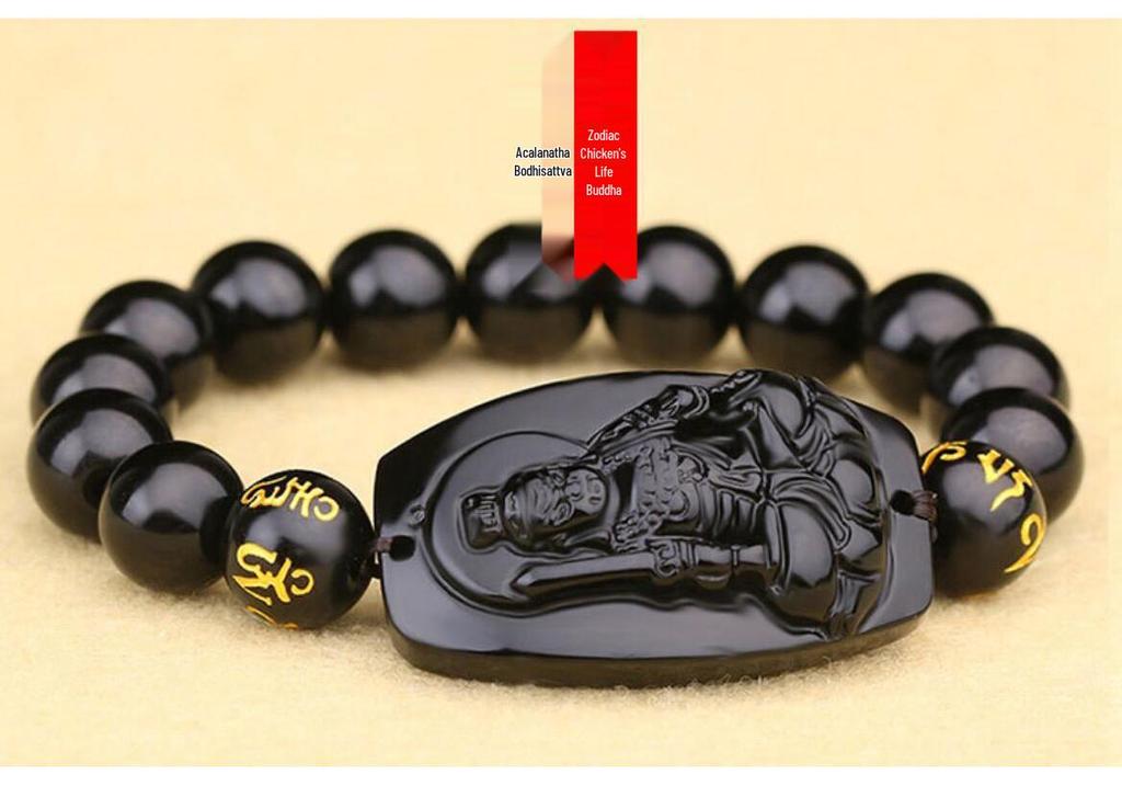 Obsidian Zodiac Guardian Buddha Bracelet for Couples – Guanyin & Eight Gods, Unisex