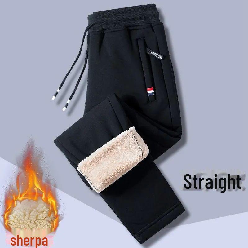 Herren Große Plüsch Verdickte Winter Freizeit Hose: Lockere, Warme Lammleder Sporthose mit Bündchen