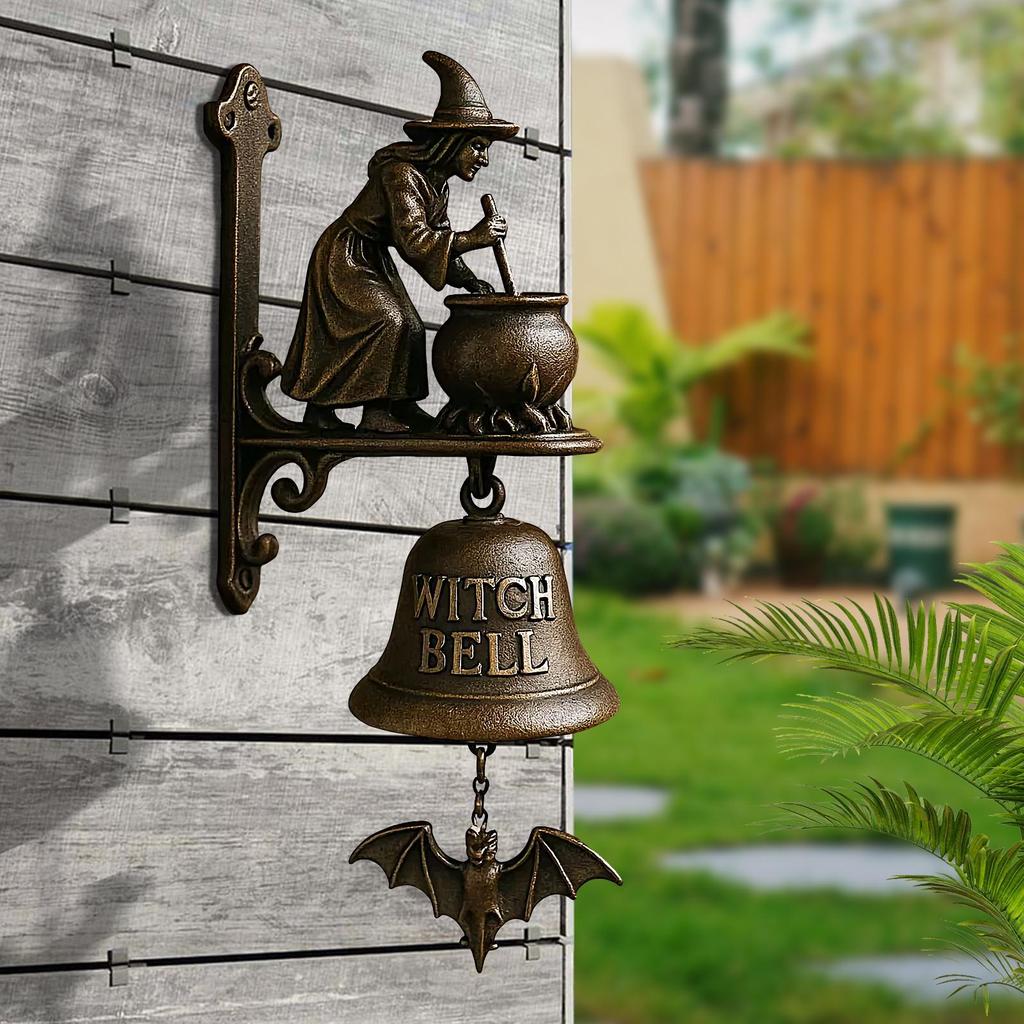 Hexe Dackel Willkommen Türklingel Dekoration Hängende Glocke Retro Metall Außen Vintage Tür Gusseisen Essglocke für Hof Garten