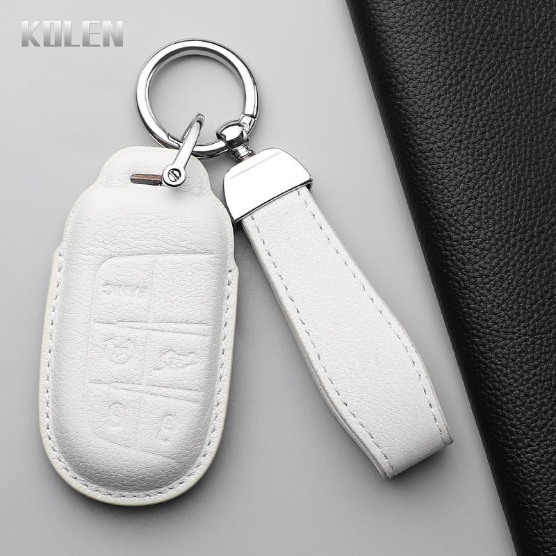 Genuine Genuine Leather Auto Key Fob Cover Case Fobfor Jeep Renegade Grand Cherokee Dodge Ram Charger 1500 Challenger Chrysler 300C Journey