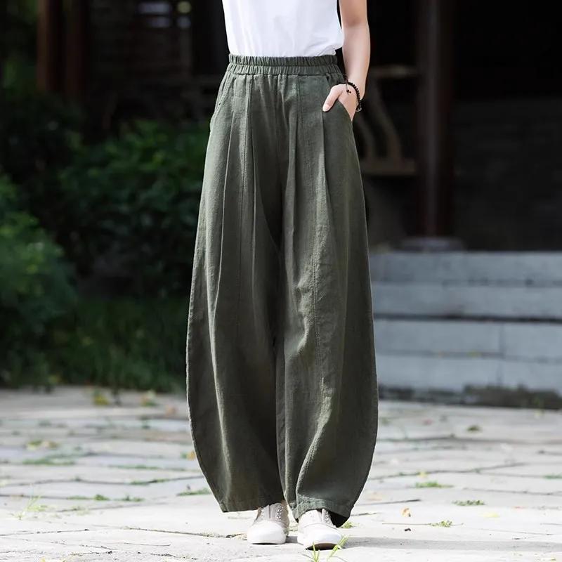 Summer Cotton and Linen Casual Pants, Women's Bloomers, Loose Literary Retro, Thin Wide-leg Pants, Thin Casual Trousers