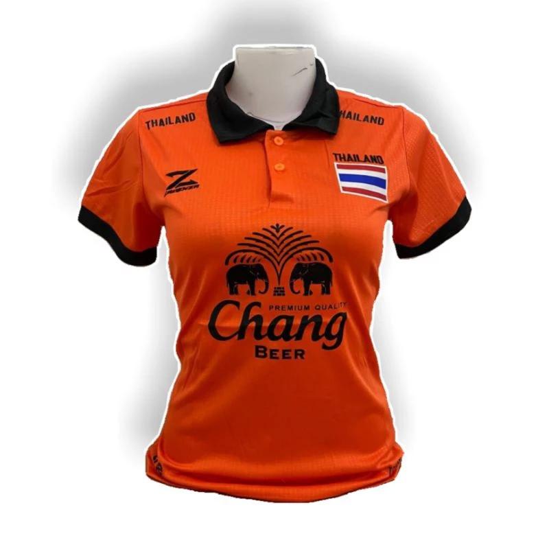 THAILAND National Football Soccer Vintage Polo Shirt Women Lady Training JERSEY CHEER Print Quick Dry Short Sleeve Uniform Elephant Flag Badge Logo