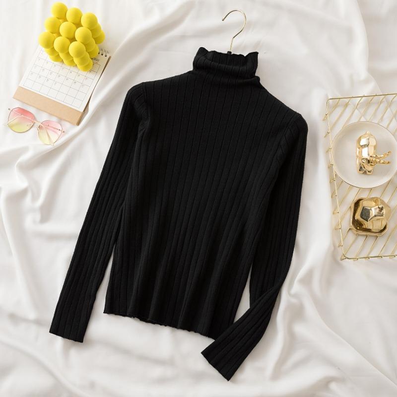 Autumn Women's Sweaters Solid Slim Fit Long Sleeve Casual Base Pullovers Sweater Women Elegant Half High Collar Casual Ladies Winter Jumpers 25485