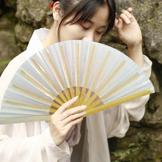 Folding Fan Colorful Handheld Fan with Bamboo Bones for Festivals Rave Parties Performance Home Decoration