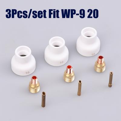 3 Stück WIG Schweißen #16 1.6/2.4/3.2mm Weiße Keramikdüse Aluminiumoxid Becher Set Brenner Wp9 20 25 Stubby Spannhülsenkörper Gaslinsen Sets
