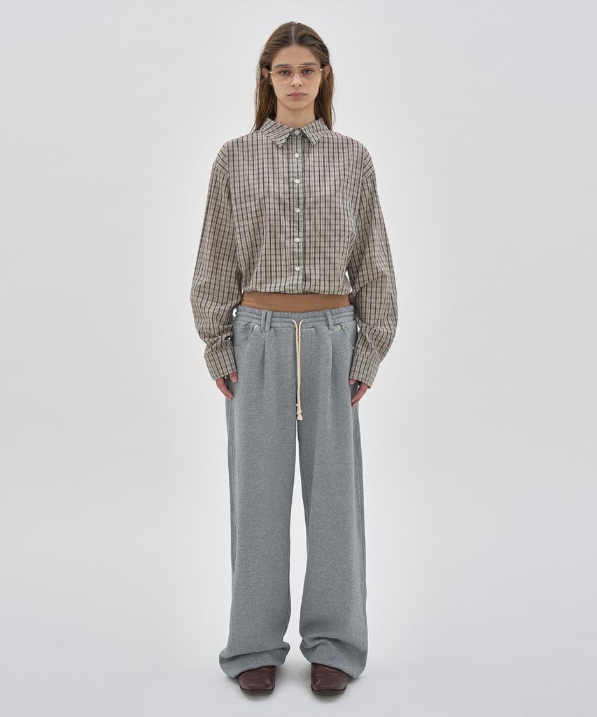 PARTIMENTO WOMEN Double Waist Pleated Wide Leg Sweatpants_Melange