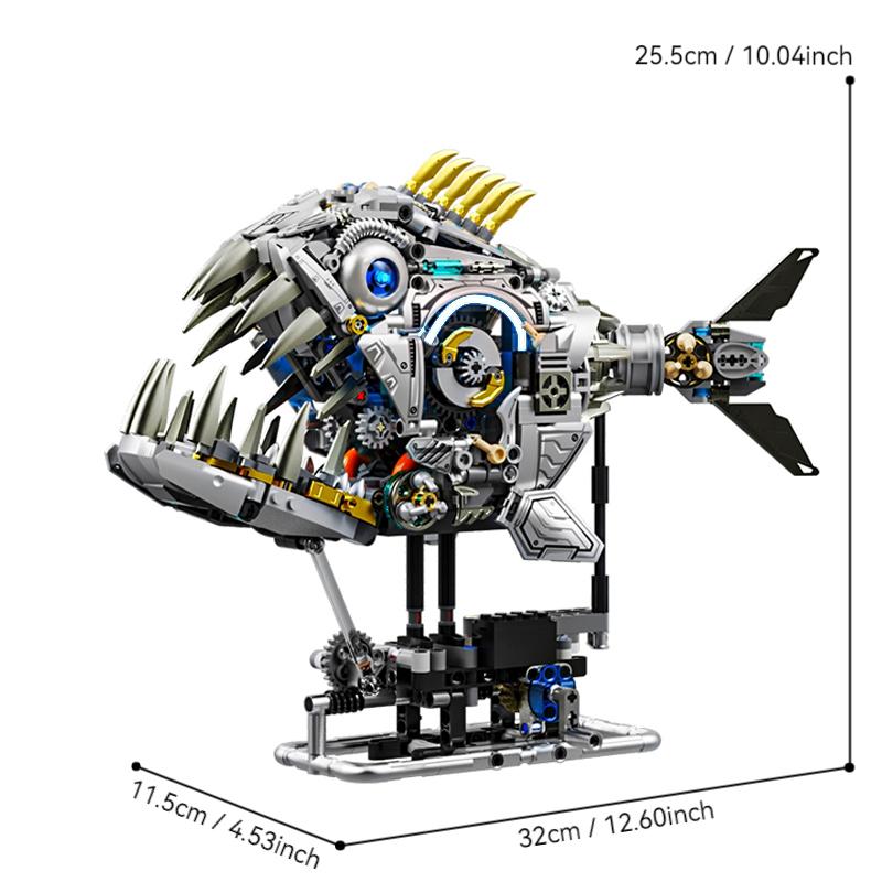 Non-Toxic Technical Mechanical Piranha Sea Life Fish Building Blocks Bricks Power Motor Animal World Model Children Assembly Toys For Kid Gift