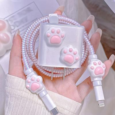 2024 ladegerät Kabel Schutz Abdeckung für IPhone 15 14 13 12 Pro 18W 20W Ladegerät Katze Klaue Design Daten kabel Wickler Schutzhülle