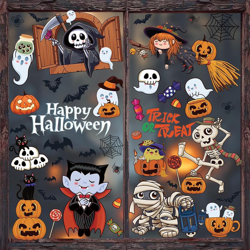 Halloween Witch & Mummy Window Stickers for Family Party & Shop Decoration