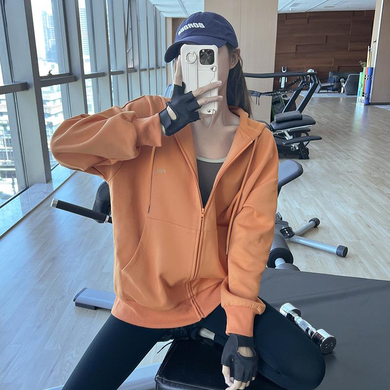 

Универсальная трансграничная толстовка для йоги с капюшоном - Свободный крой, Повседневный спортивный топ с длинными рукавами Small оранжевый