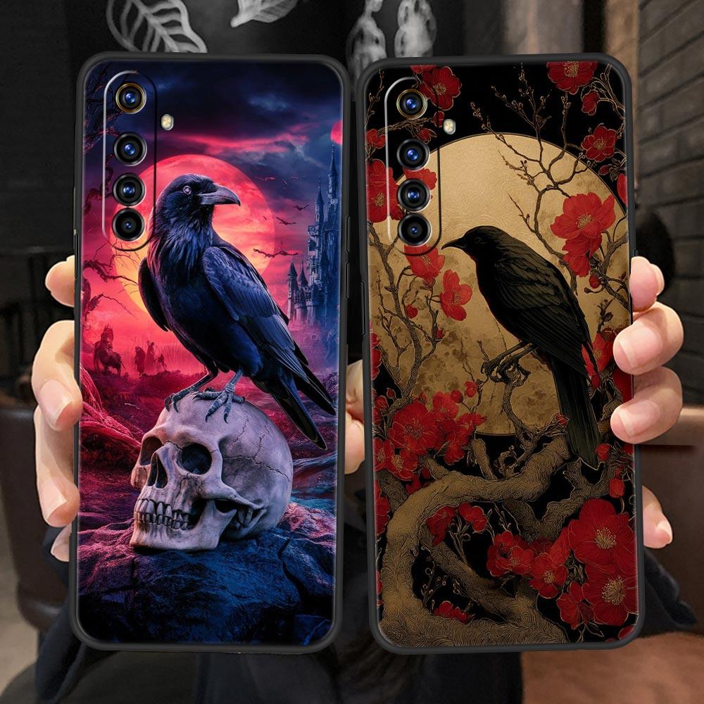 Black Raven Soft TPU For Realme 13 12 11 10 9 Pro Plus GT3 GT2 C21 C25 C35 C53 C55 C67 Pro 5G Phone Case Cover Fundas Capas Bags