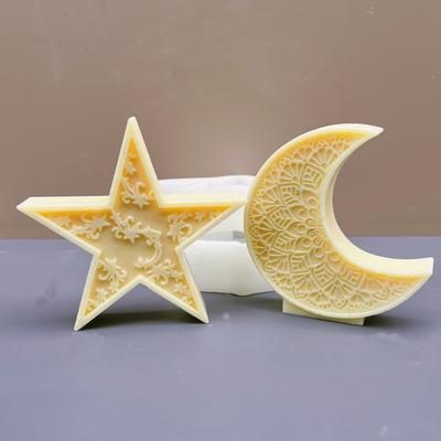 Ramadan Festival Carving Pattern Moon Candle Silicone Mold Pentagonal Star Moon Pattern Candle Mold Resin Gypsum Concrete Mold