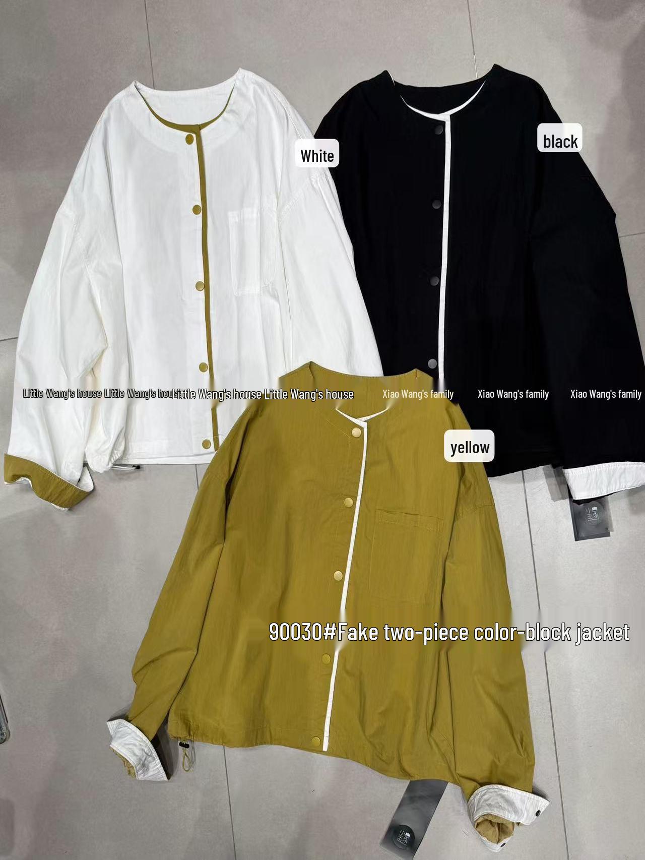 

Xiao Wang s Plus Size Korean Style Color Block Round Neck Two-Piece Casual Coat One Size