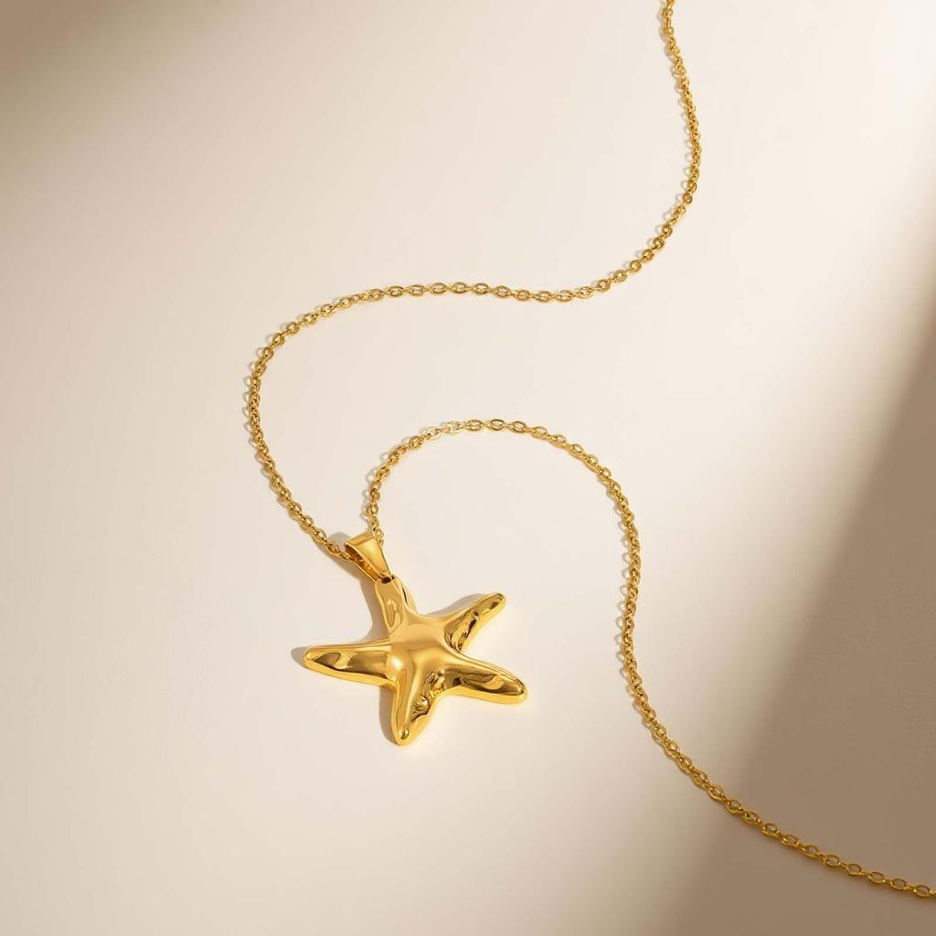 Minimalist Starfish Pendant Necklace for Women,Gold Color Stainless Steel Waterproof Necklaces,Fashion Jewelry Gift