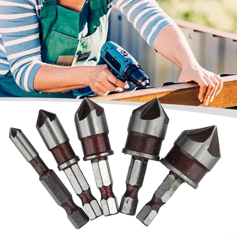 Šestihranný úchop 5břitý zahlubovací vrták 82° Přesná špička pro nerezovou ocel Hliník Tvrdé dřevo Vrtání v 5 velikostech 1/4" až 3/4"