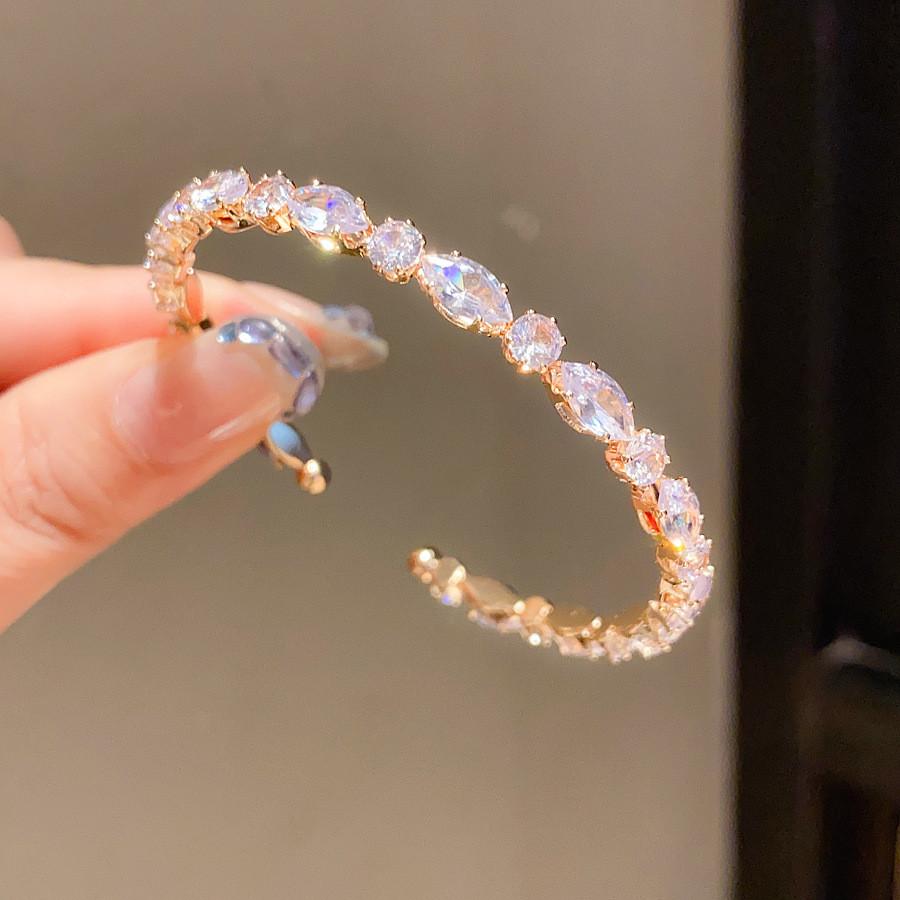 Geometric Zircon Open Cuff Bracelet For Women Fashion Jewelry Accessory