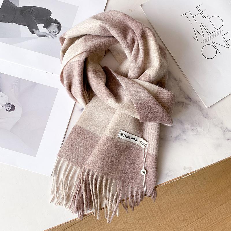 Blue wool scarf men's winter plaid new high-end gift for boyfriend boys