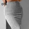 Women Fall Winter Skirt High Waist Knitted Elastic Thick Warm Ankle Length Striped Slim Fit Soft Sheath Lady Maxi Skirt
