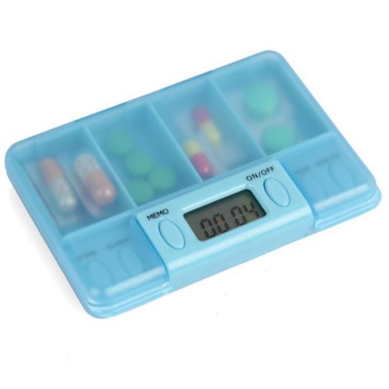 Portable 4 Compartment Smart Pill Box with 8 Group Alarm Reminder for Travel Home Medication Pills Organizer