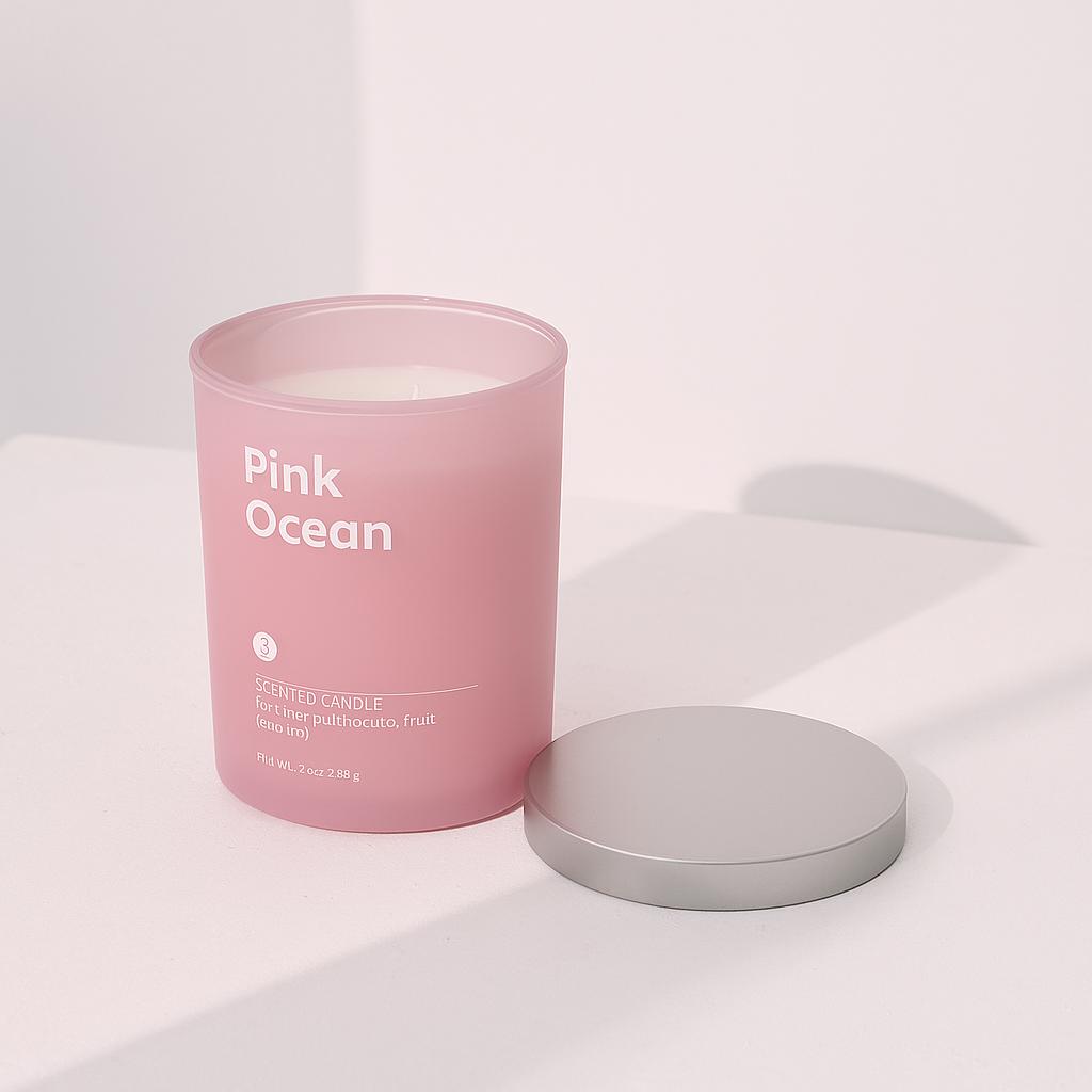 470g "Pink Ocean" Scented Candle – Large Colored Glass Jar with Steel Lid for Sweet Marine Ambiance