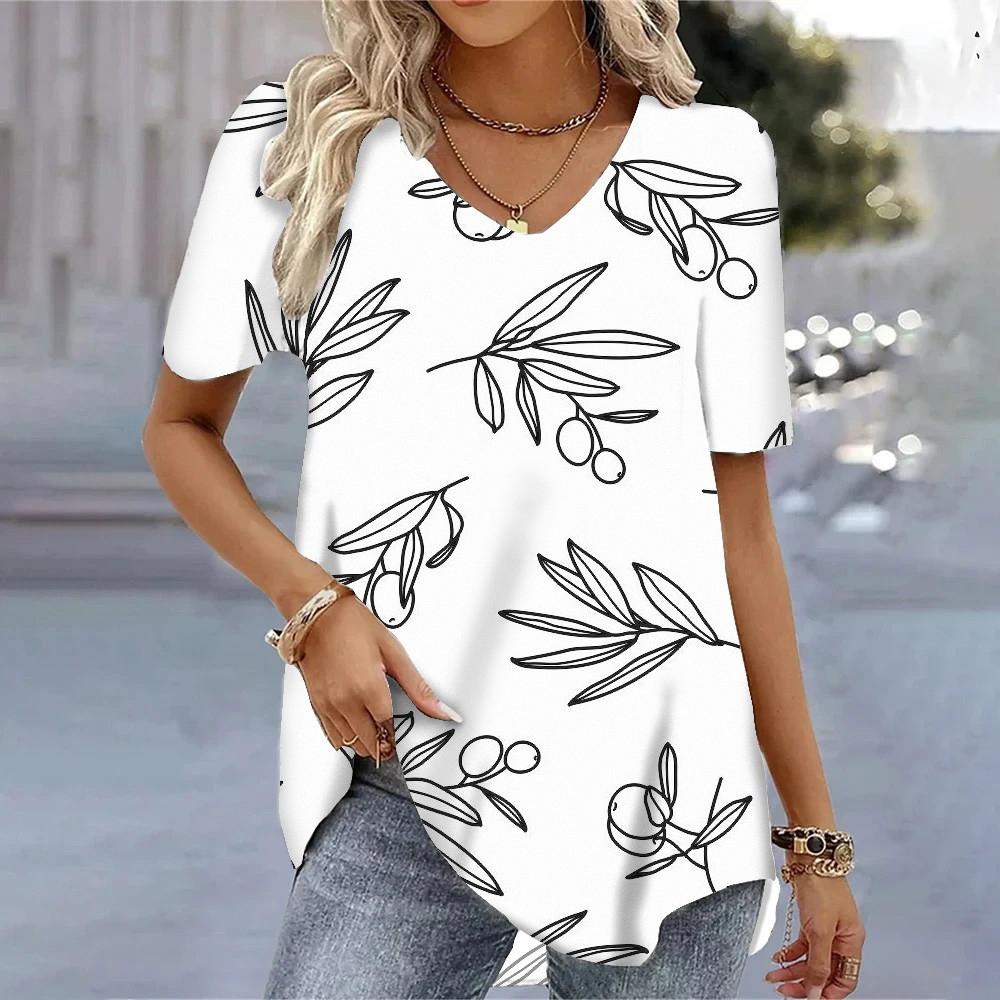 Fresh Flower  Pattern 3D Printed V-Neck Short Sleeved Women's Deals Graphic T Shirts Blouses Women T-Shirts
