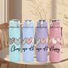 1PC Multi Pastel Heart Choose Happy Print 750ml Color Plastic Sports Water Bottle Leakproof Flip Straw Lid Suitable for Sports Office Home Use