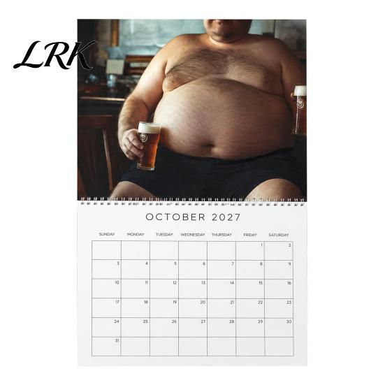 Thick Paper Monthly Organizer 2027 Beer Bellies Wall Calendar, Funny Men Photo Planner with Coil Decorative Binding for Home Office Bar Decor,