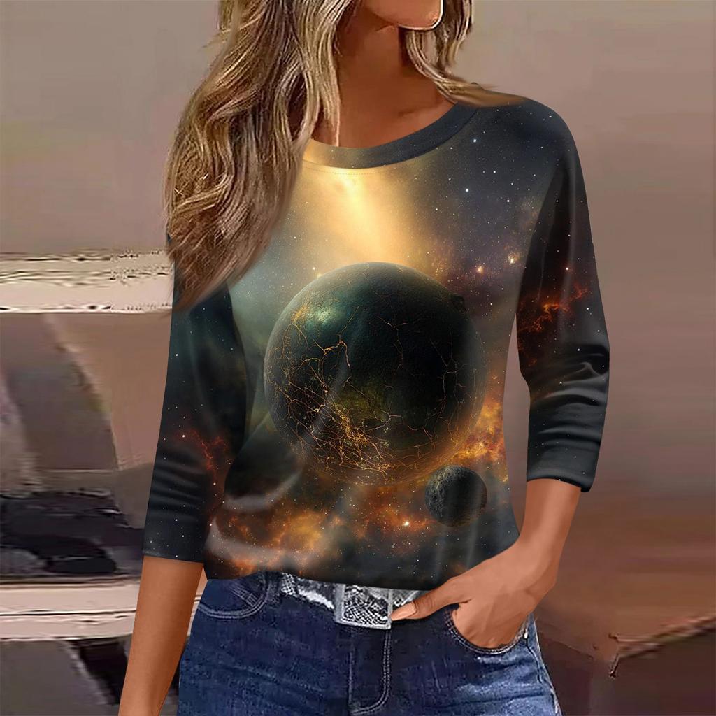 Damen T-Shirt Print 3/4 Ärmel Alltagsmode Wochenende Basic Rundhals Normales Oberteil