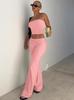 Women's Spring 2025 Solid Strapless Top and Flared Pants Slimming Fashion Set
