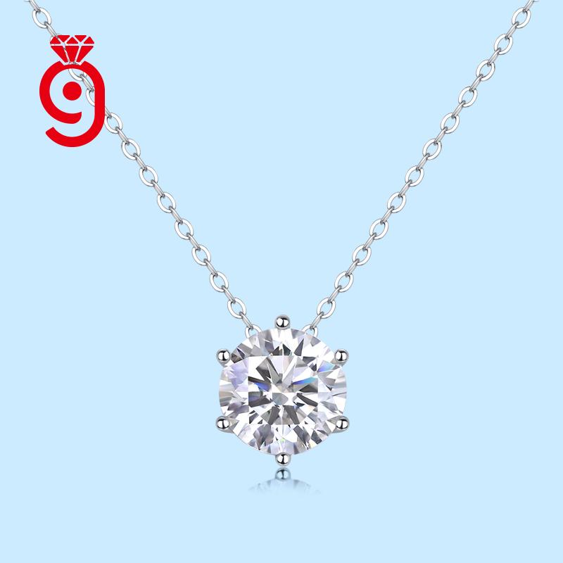 925 Silver Round-Cut Moissanite Necklace Chain Sparkle Fashion Jewelry Elegant Minimalist Statement Moissanite Necklace