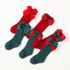 2 Paar Klassische Kniehohe Socken Weihnachten Thema Socken mit Schleifchen Dekoration für Baby Mädchen 2024 Neujahrsgeschenk