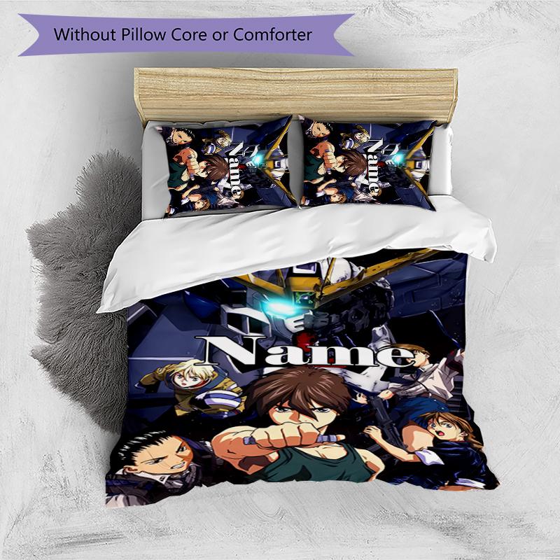 3pcs Custom Name Cartoon Mobile Suit Gundam Bedding Set Duvet Cover Closure Includes 1 Duvet Cover & 2 Pillowcases for All Seasons Bedroom Decor