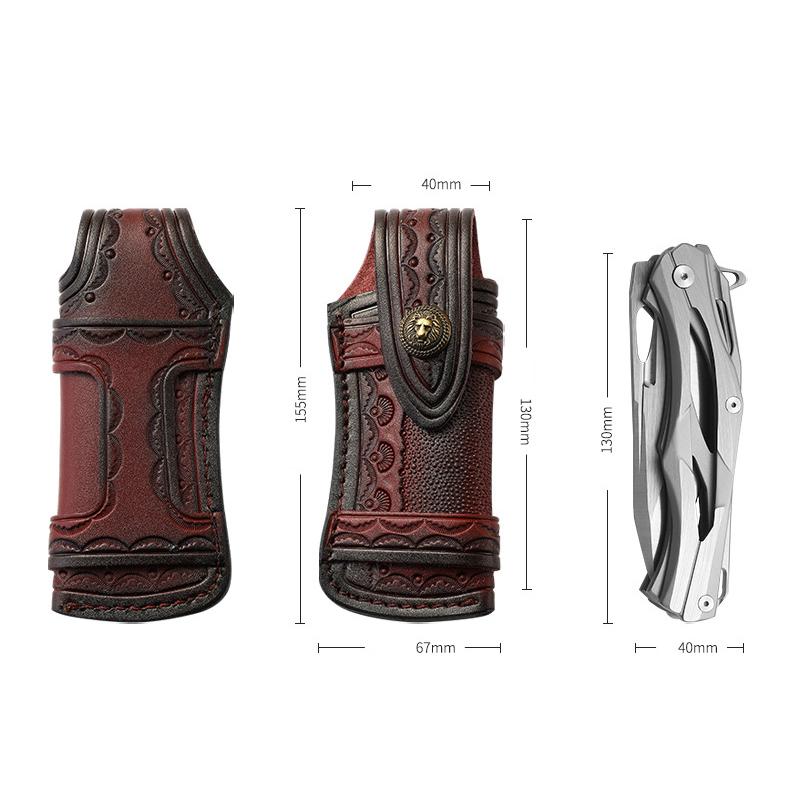 Top Grain Cowhide Leather Folding Knife Sheath Carved Leather Case Scabbard Tool Flashlight Belt Loop Case Hunt Camp Equipment